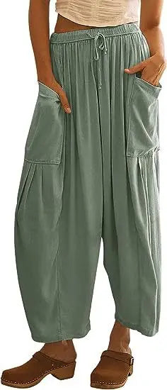 Women's Cotton Linen Harem Pants – Casual Mid-Waist