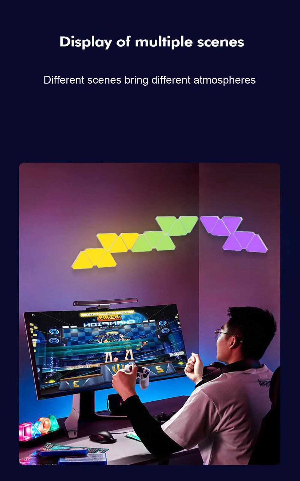 RGB Quantum Triangle Wall Light – WiFi & Bluetooth App Control