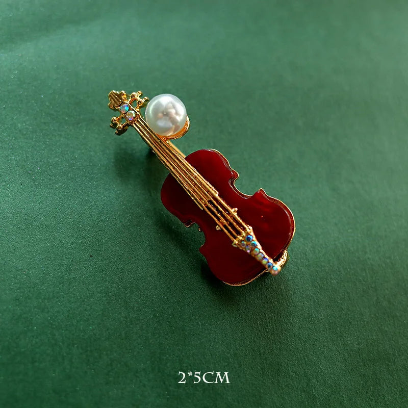Musical Instrument Brooch Pin – Guitar, Violin, Piano for Women & Kids