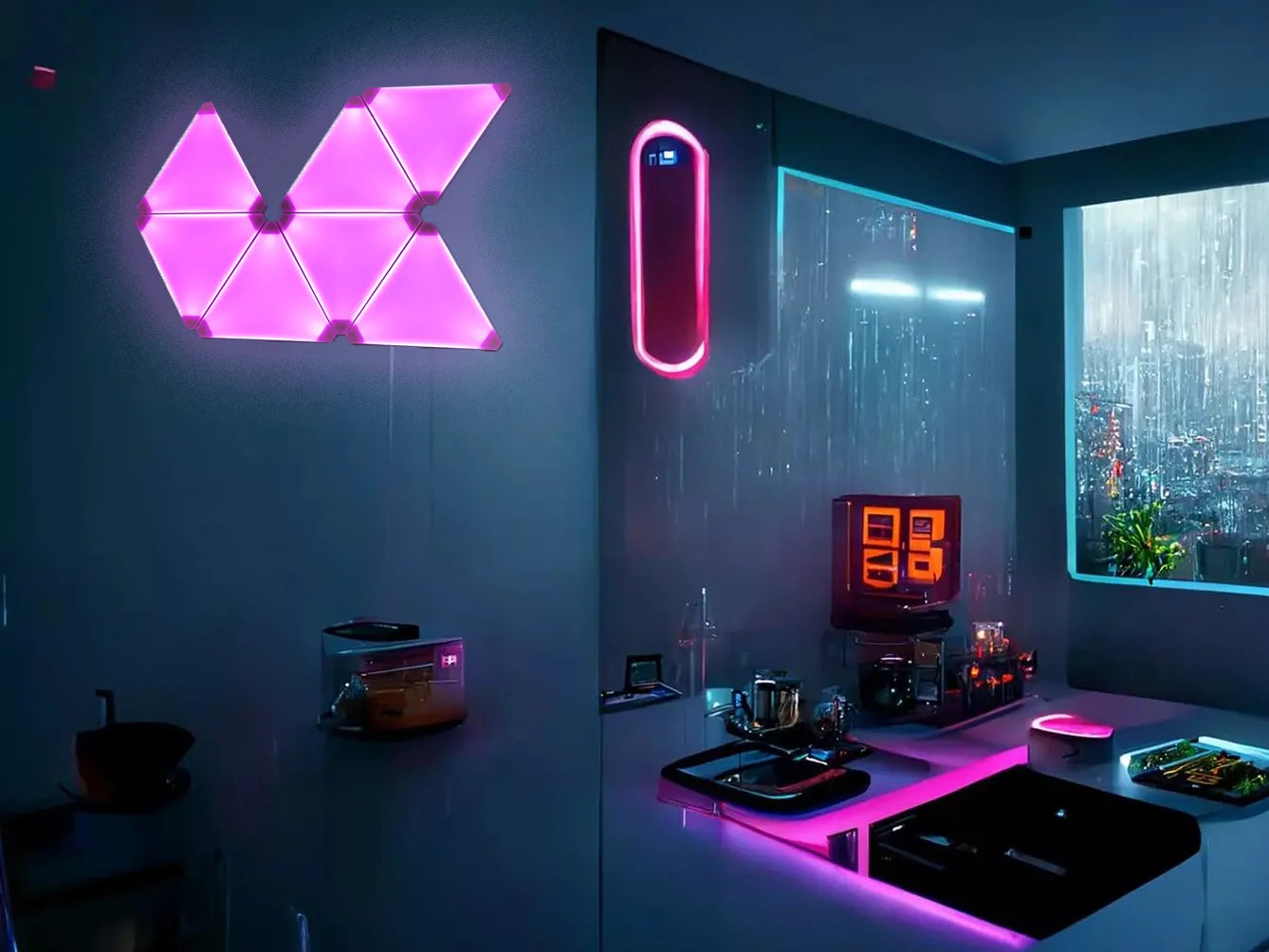 RGB Quantum Triangle Wall Light – WiFi & Bluetooth App Control