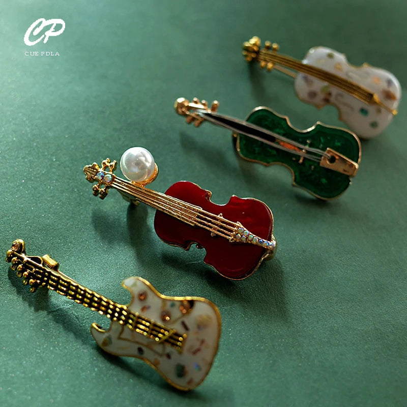 Musical Instrument Brooch Pin – Guitar, Violin, Piano for Women & Kids