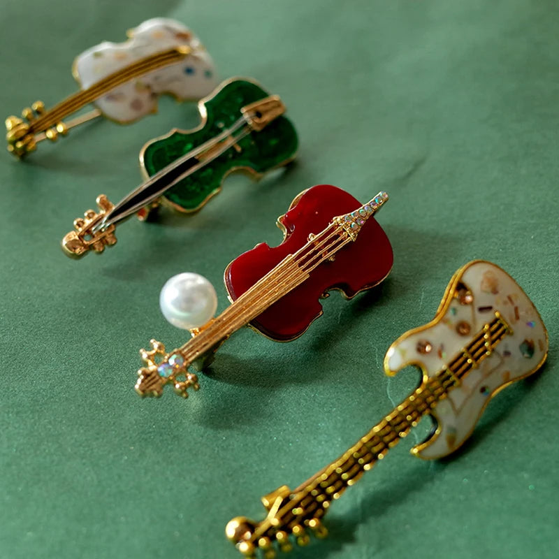 Musical Instrument Brooch Pin – Guitar, Violin, Piano for Women &amp; Kids