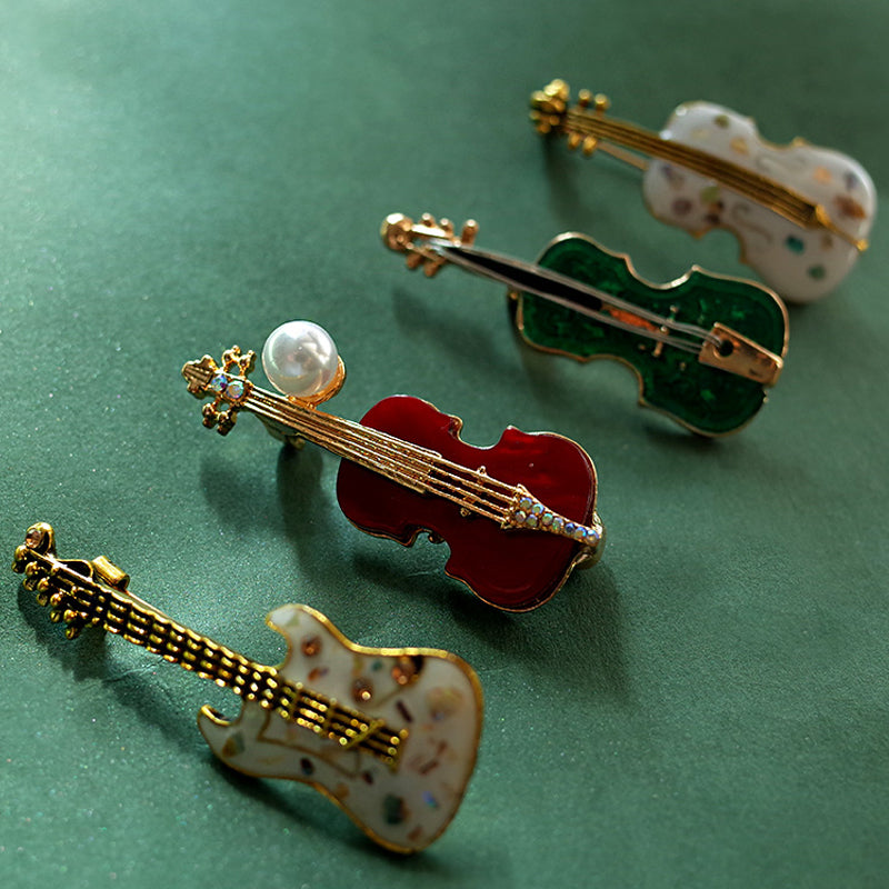 Musical Instrument Brooch Pin – Guitar, Violin, Piano for Women &amp; Kids