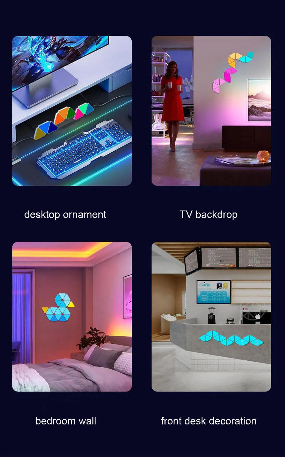RGB Quantum Triangle Wall Light – WiFi &amp; Bluetooth App Control