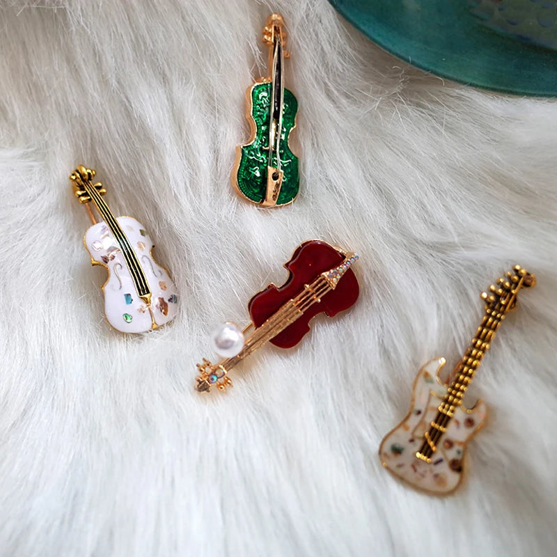 Musical Instrument Brooch Pin – Guitar, Violin, Piano for Women &amp; Kids