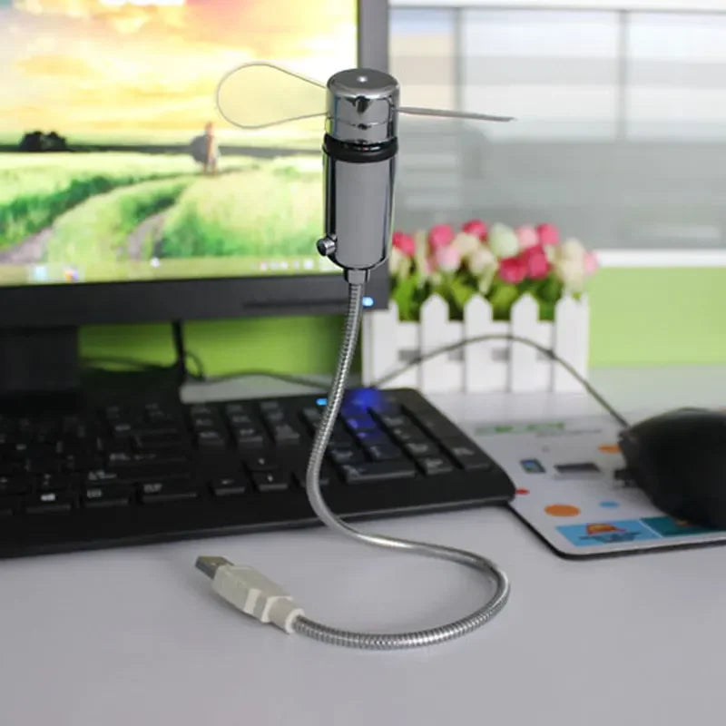 USB Mini Flexible Fan with LED Light – Adjustable Desk Fan