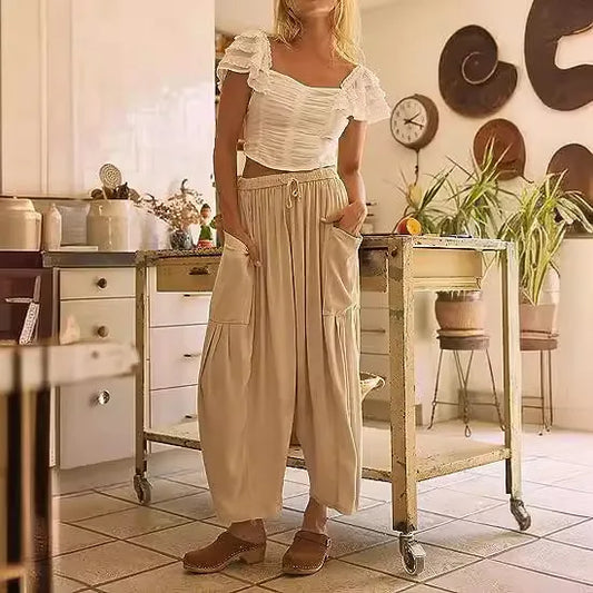Women's Cotton Linen Harem Pants – Casual Mid-Waist