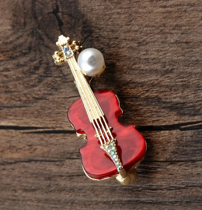 Musical Instrument Brooch Pin – Guitar, Violin, Piano for Women &amp; Kids
