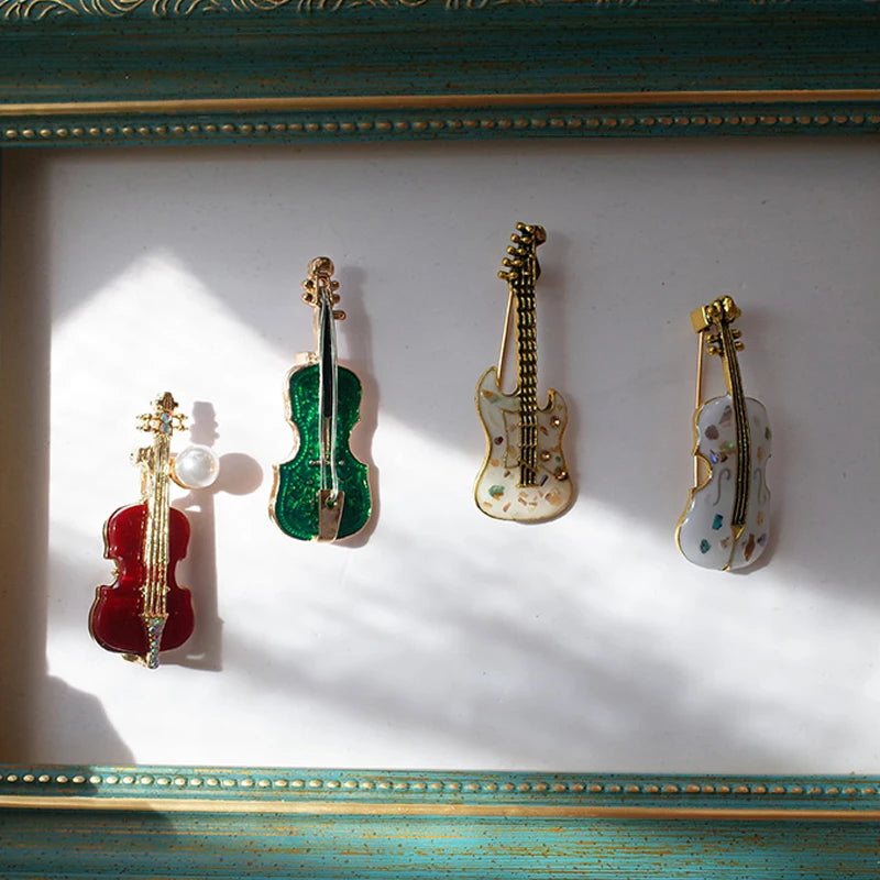 Musical Instrument Brooch Pin – Guitar, Violin, Piano for Women &amp; Kids