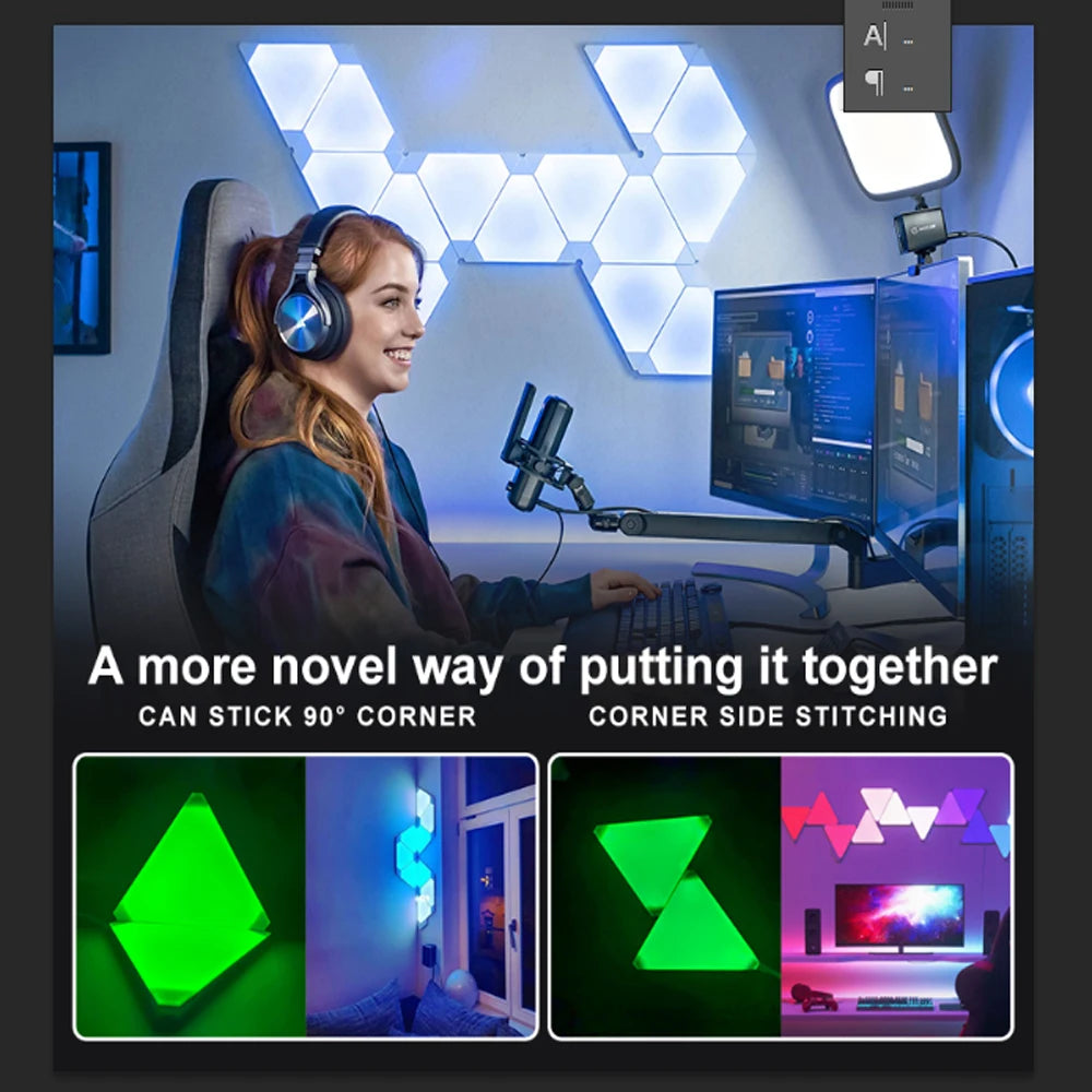 RGB Quantum Triangle Wall Light – WiFi &amp; Bluetooth App Control