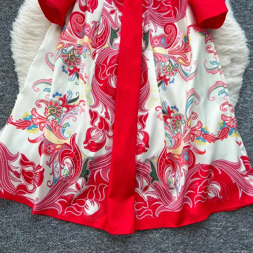 Elegant Court Style Long Printed Dress – Women&