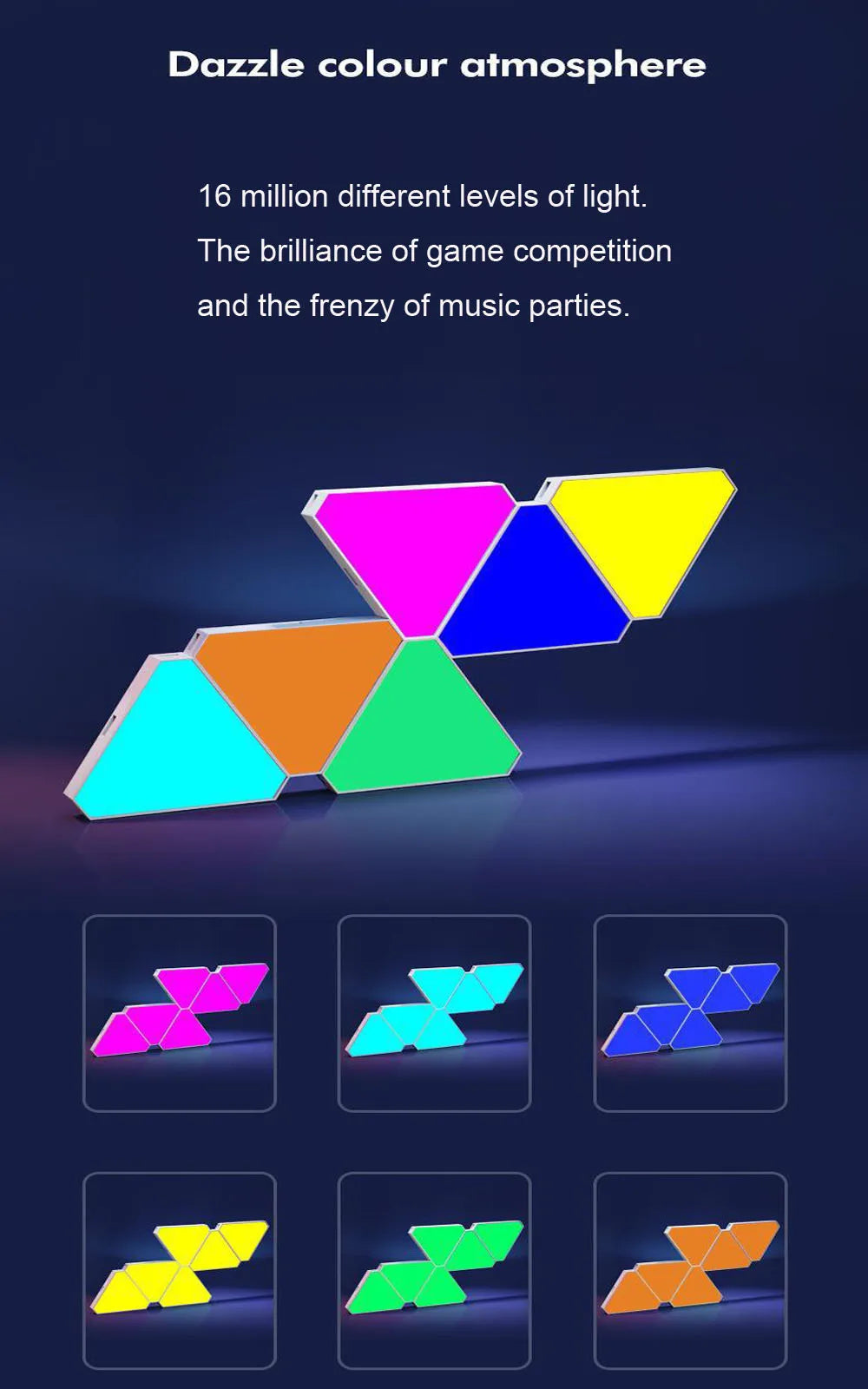 RGB Quantum Triangle Wall Light – WiFi &amp; Bluetooth App Control